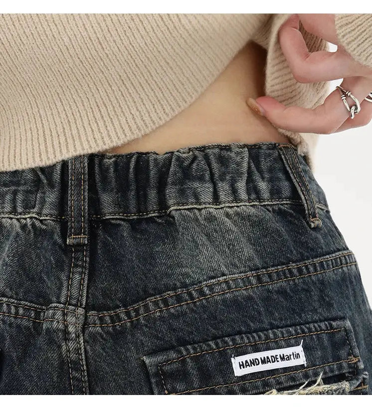 Harajuku Streetwear High Waist Jeans Loose Wide Leg Denim Trousers