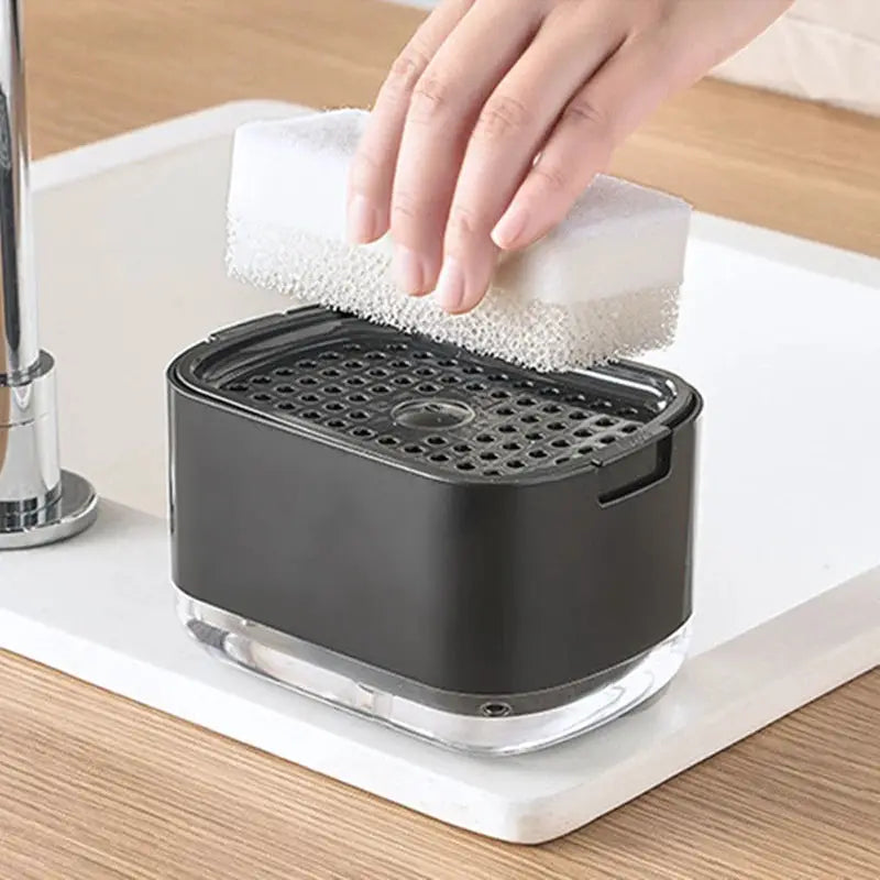 Automatic Foam Soap Dispenser Box With Sponge Holder For Kitchen And Bathroom Press Style Detergent Container