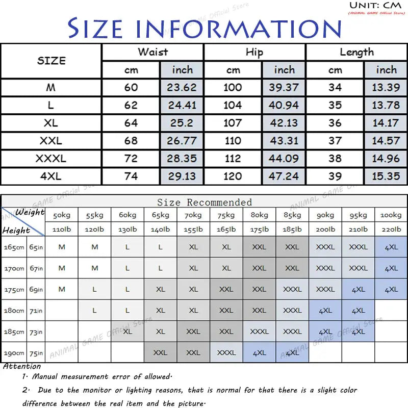 Summer men's sport workout shorts size chart by Simples Market