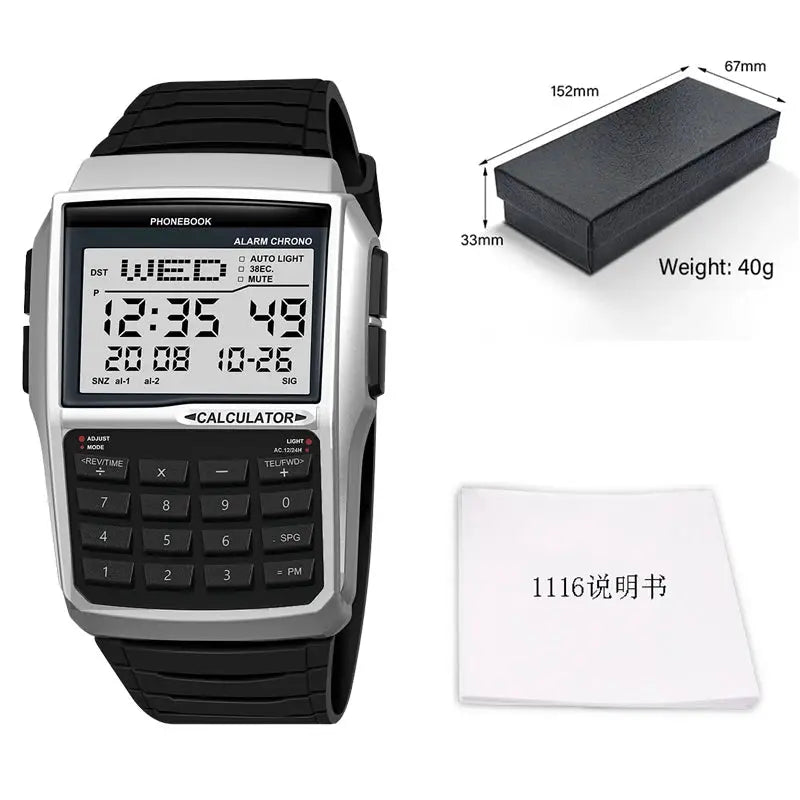 LuxTime Men's Calculator Watch With Luxury LED Digital Display Integrated Calculator And Sports Style