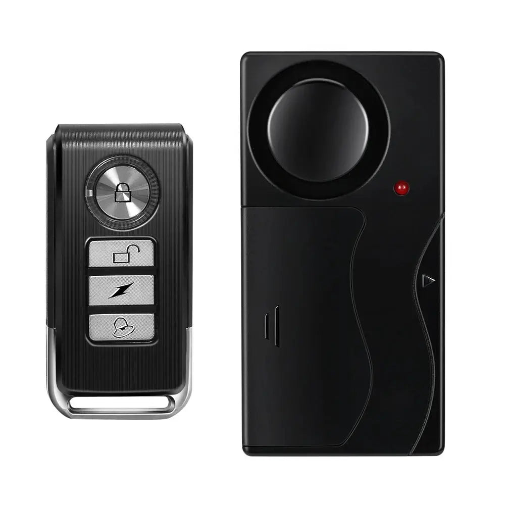 Simples Market Anchtek 110dB wireless vibration motorcycle alarm set with remote; black fob and main unit