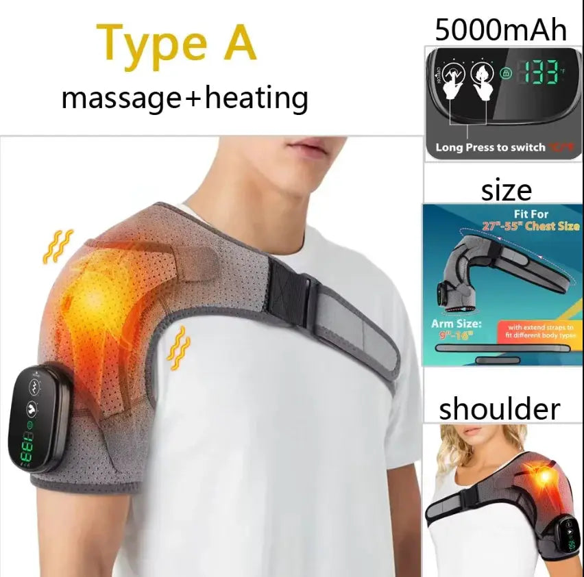 Electric heating gray shoulder brace wrap by Simples Market with adjustable strap and control panel