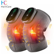 Two electric heating knee massagers by HailiCare, gray fabric wraps with digital control panels