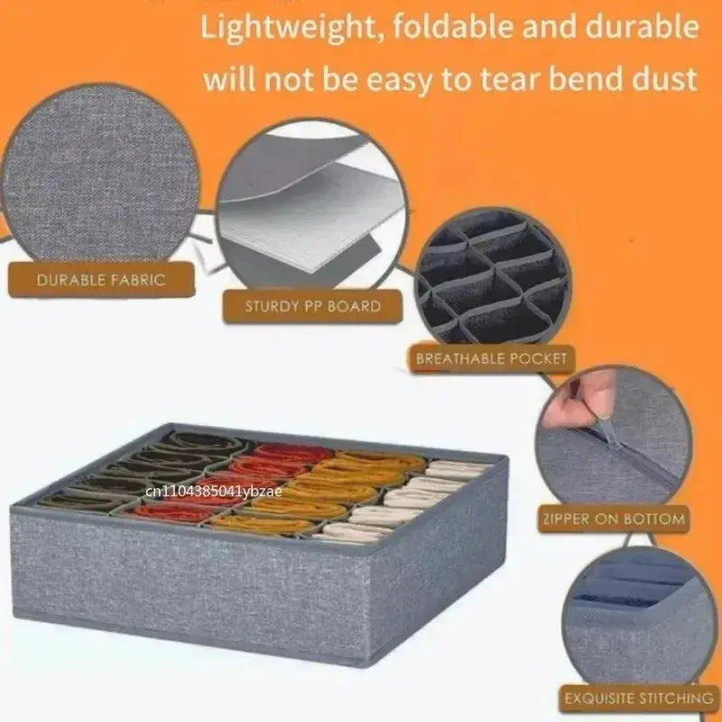 Drawer underwear storage box by Simples Market in gray fabric with partitioned compartments