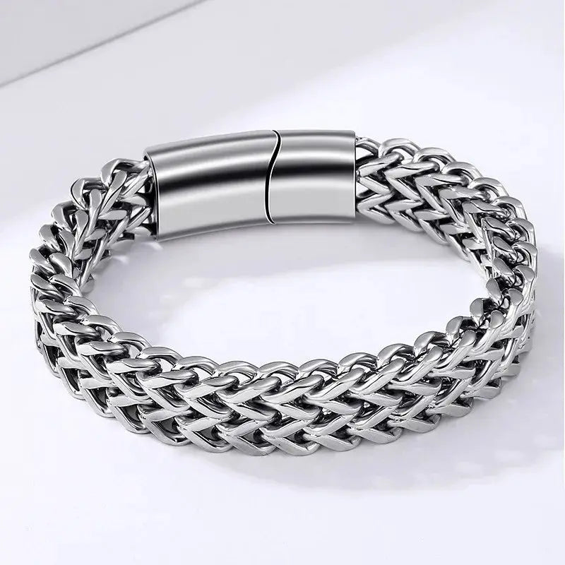 Stainless Steel Braided Double Row Front And Rear Fish Scale Bracelet With Magnetic Buckle