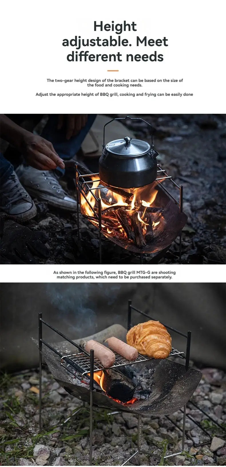 CAMPINGMOON Solo-A4 stainless steel portable folding BBQ grill by Simples Market, height-adjustable