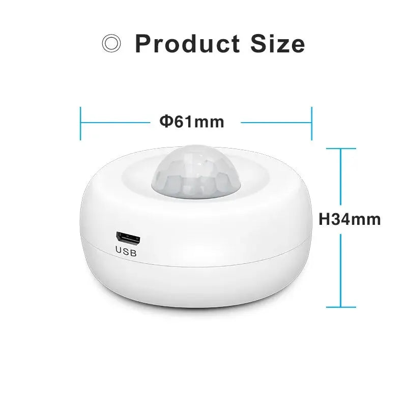 Tuya WiFi smart PIR motion sensor, white dome security device with USB port