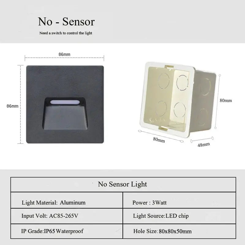 Simples Market outdoor recessed wall lamp, square aluminum IP65 waterproof 3W LED light