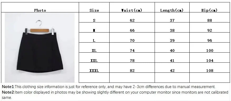 Black mini skirt for women with high waist, A-line silhouette and irregular side slits