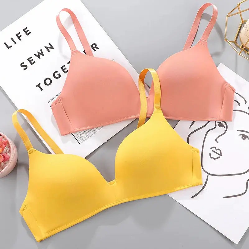 Women seamless wireless bra set, 2-pack in yellow and peach