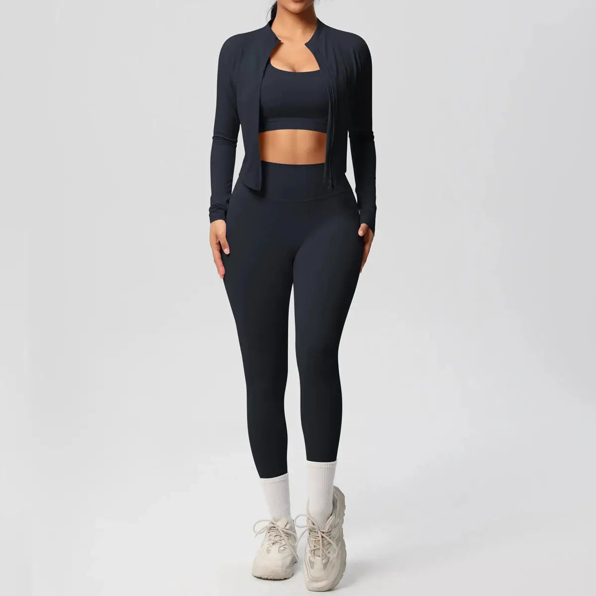 3 Piece Yoga Set for Women Sports Bra Zipper Jacket Leggings Gym Wear