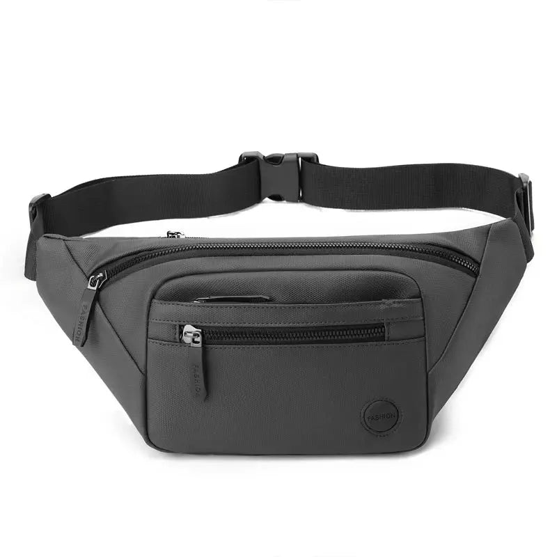 Simples Market unisex waterproof waist bag, grey nylon fanny pack with multiple zip pockets and adjustable strap