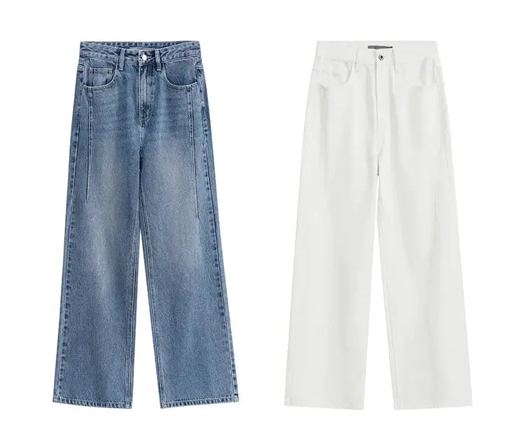 Amii Minimalism Vintage Denim Jeans Women Loose Wide Leg Autumn Pants