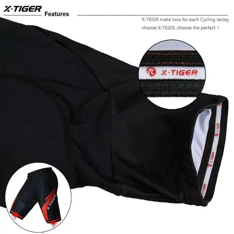 X-TIGER men's cycling shorts in black with gel pad and red anti-slip leg grips