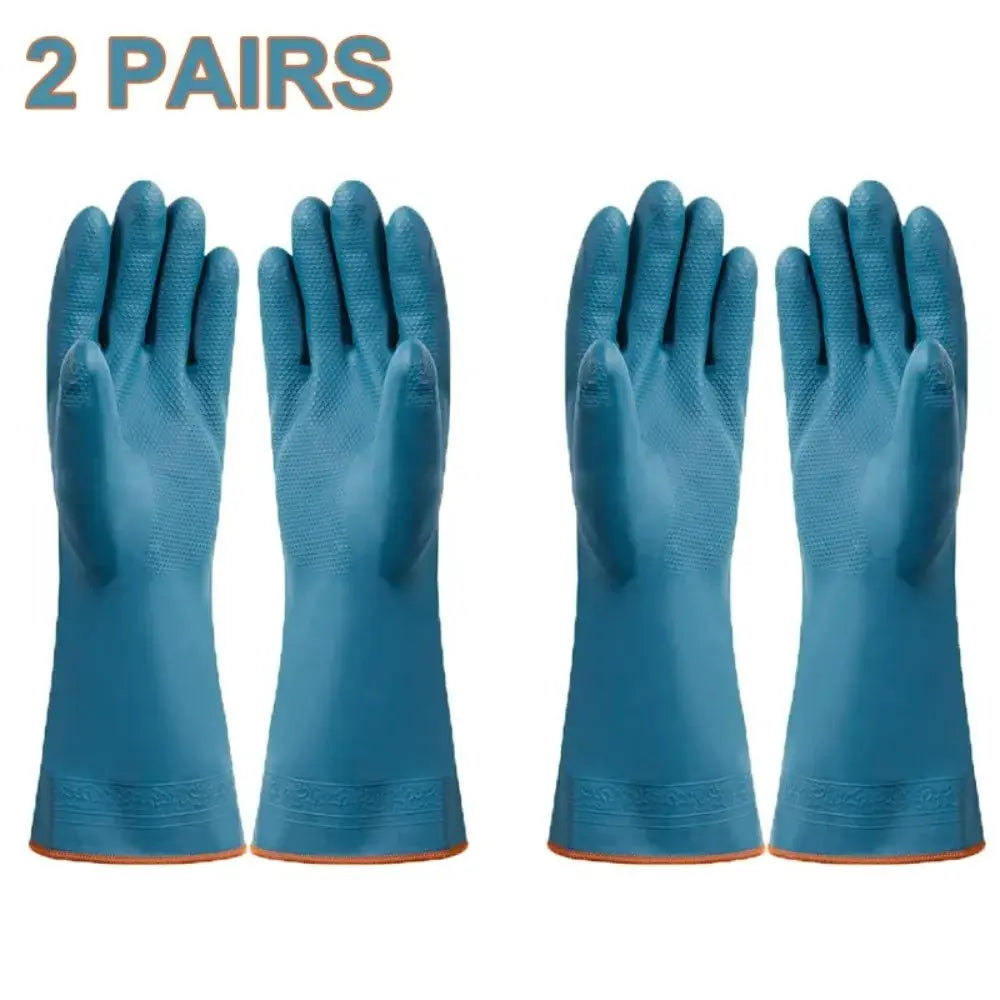 Simples Market blue waterproof cleaning gloves, 2 pairs (4 gloves) with orange cuffs.