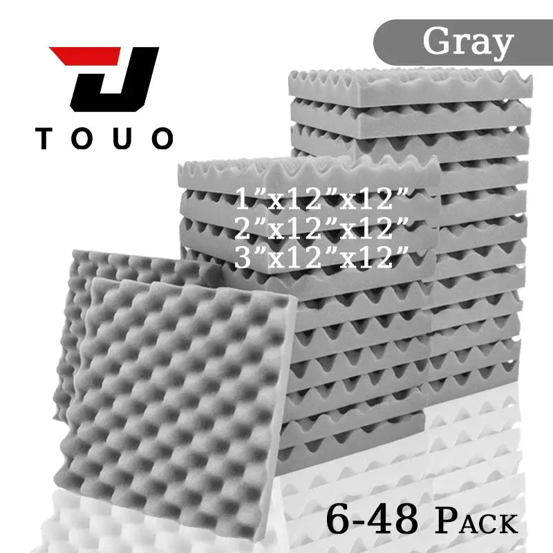 TOUO egg-crate acoustic foam panels, gray; high-density soundproofing, Simples Market, 6-48 pack