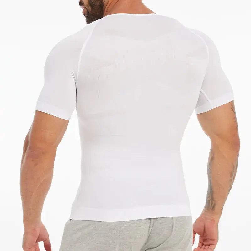 Men's white compression undershirt, tight fit with short sleeves, Simples Market