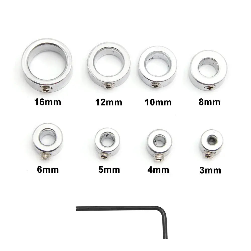 8 Piece Silver Drill Bit Limit Ring Set For Woodworking With Mini Wrench Positioning Ring And Drill Bit Adjustment Tool