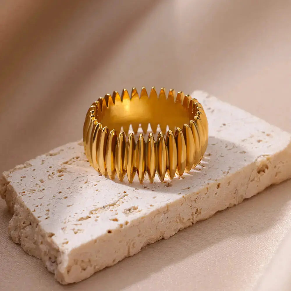 Stainless Steel Geometric Stripe Rings For Women Gold Plated Punk Finger Rings Party Jewelry Gift