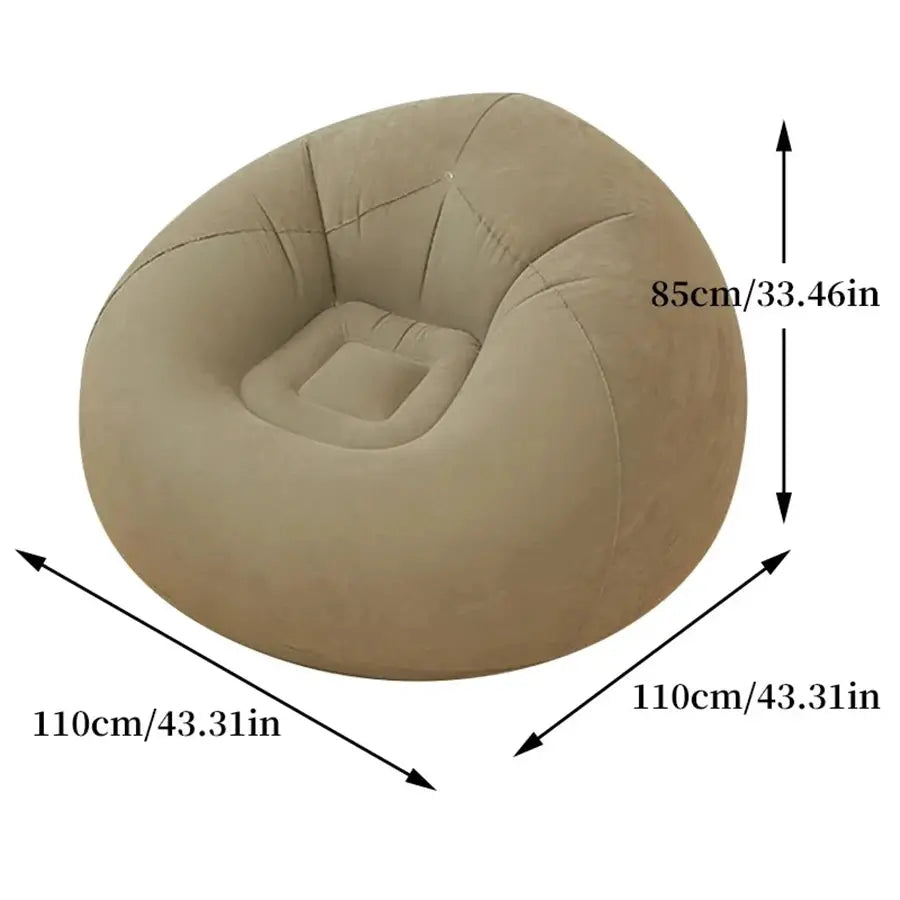 Large PVC inflatable sofa chair, Simples Market; beige lounger, 110x110cm base, 85cm height.