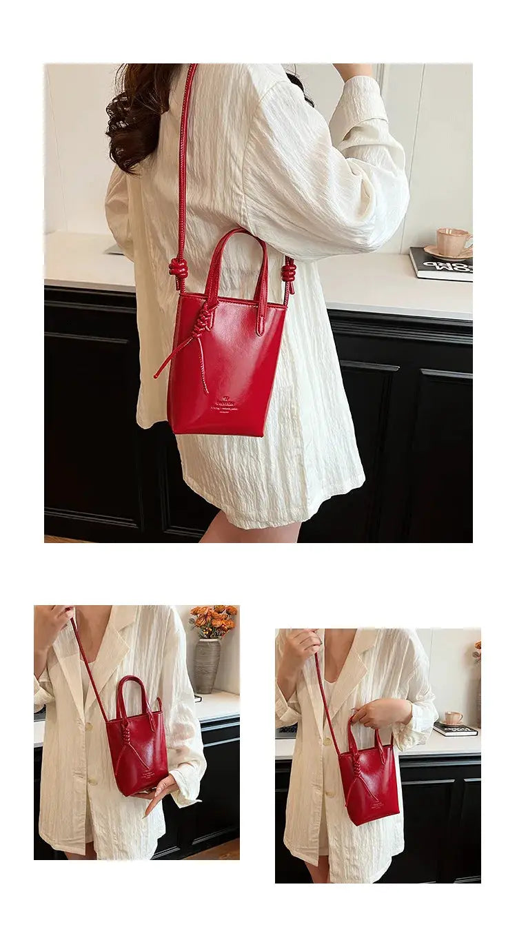 PU leather mini crossbody bag by Simples Market, red with top handles and long shoulder strap