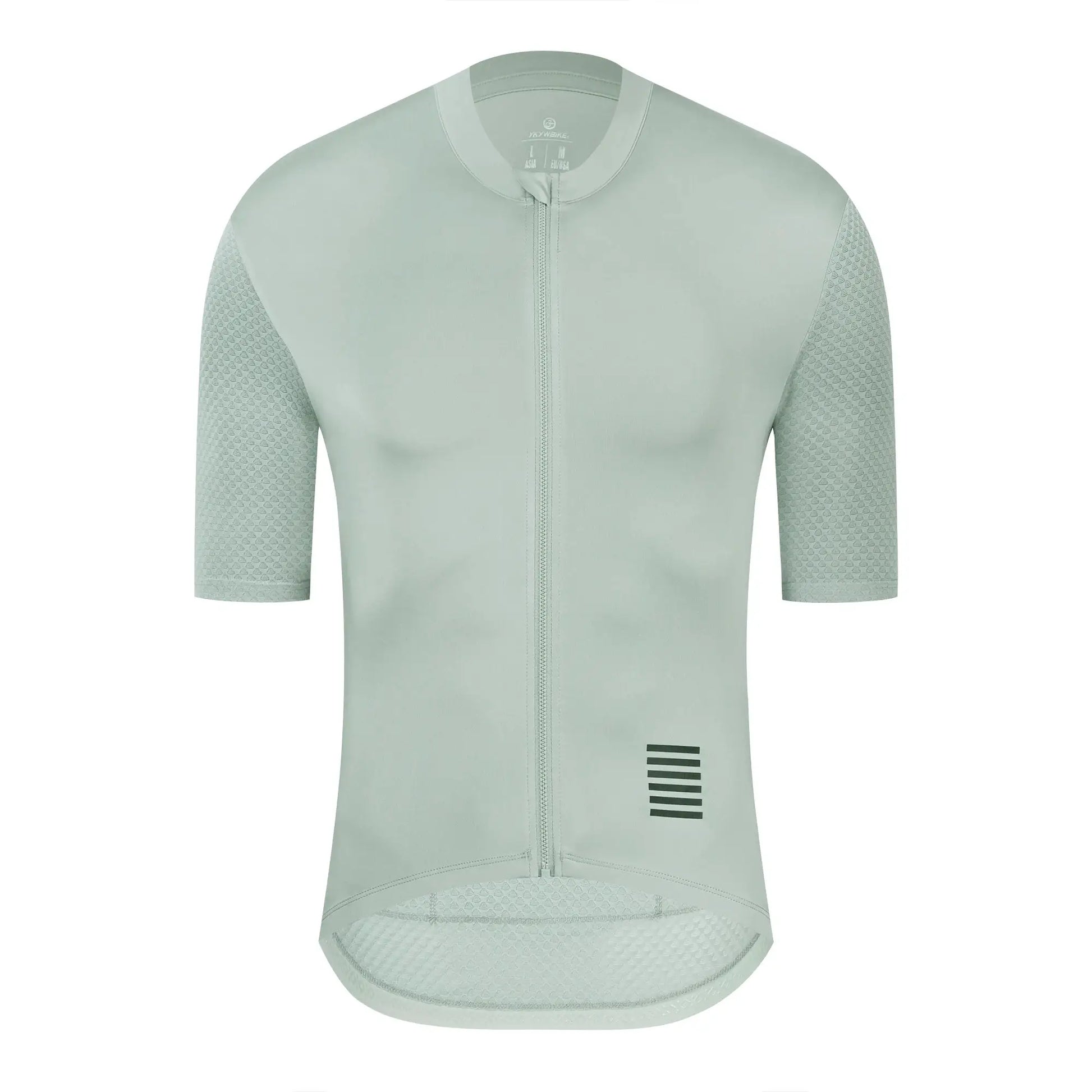 YKYWBIKE men's cycling jersey, short sleeve, light green with front zipper and mesh sleeve panels