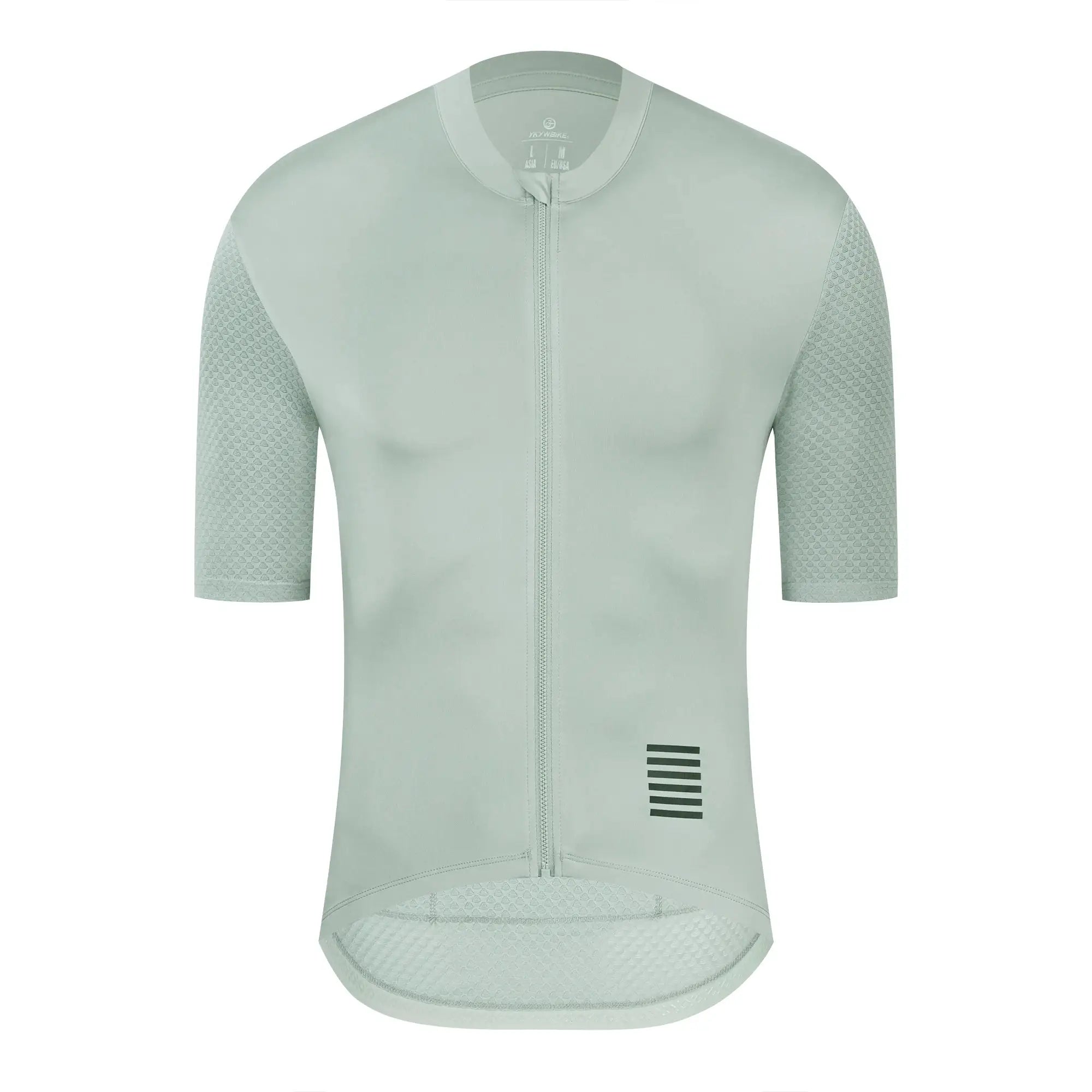 YKYWBIKE men's cycling jersey, short sleeve, light green with front zipper and mesh sleeve panels
