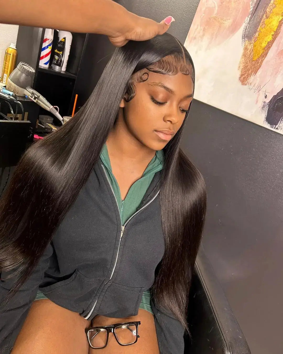 Phashion lace frontal wig, ear-to-ear 13x4, straight long black Remy human hair with baby hairs