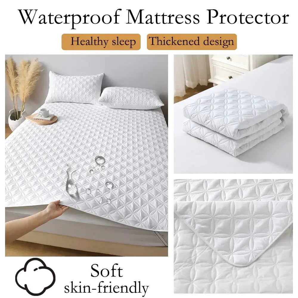 Simples Market waterproof mattress protector; white quilted, thickened, dustproof, breathable, soft and noiseless.