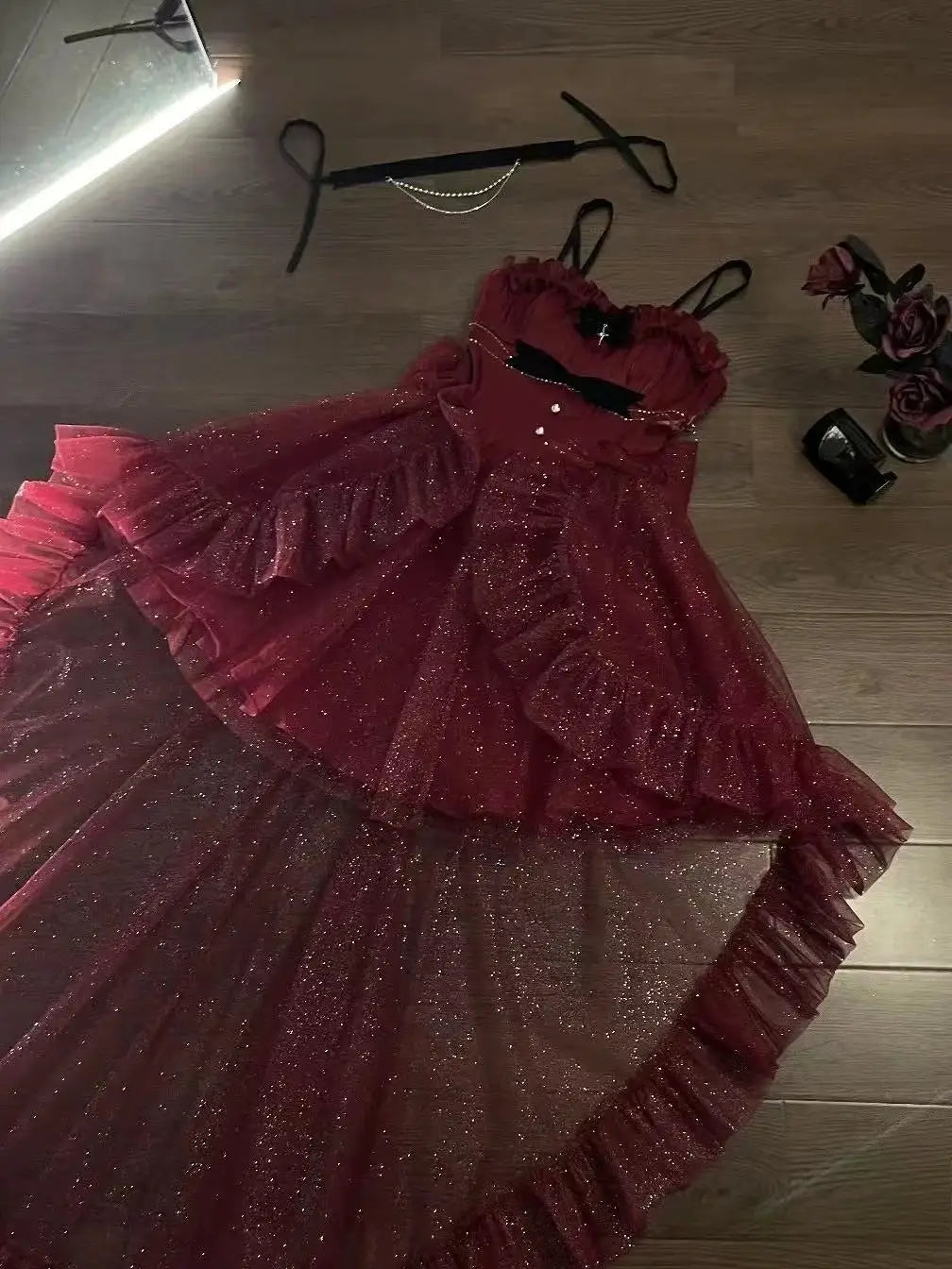Gothic Y2K Sling Party Dress For Women Harajuku Retro Tulle Ruffles
