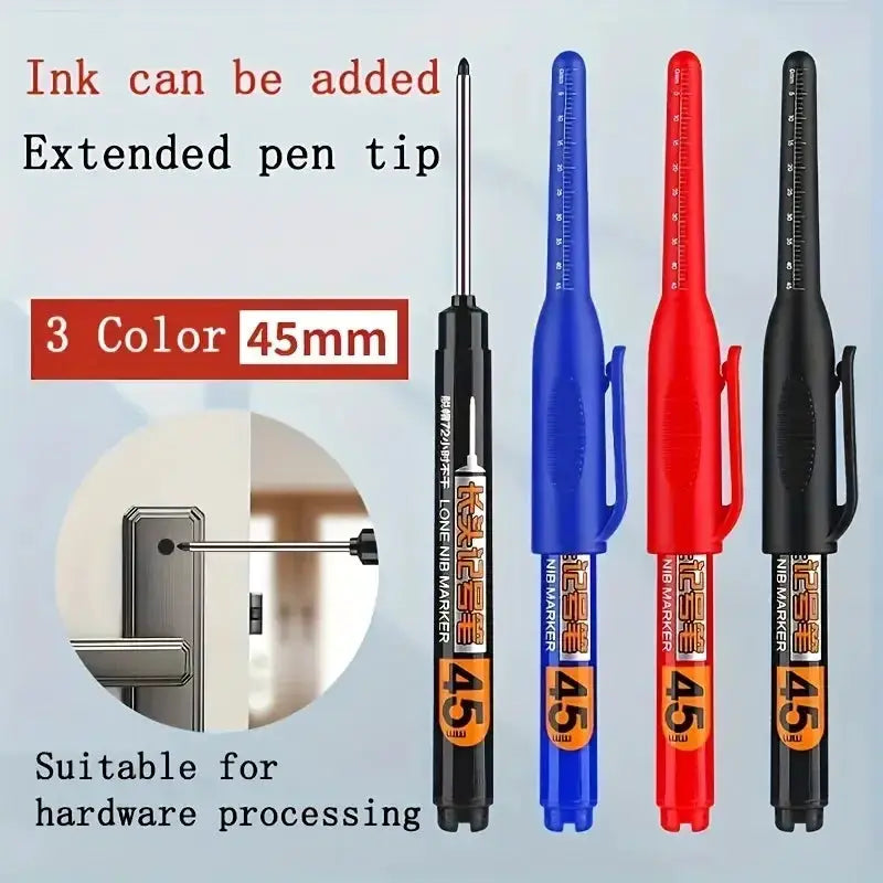 Simples Market four-piece deep-hole marker pen set with long nib, 45mm, waterproof for woodworking
