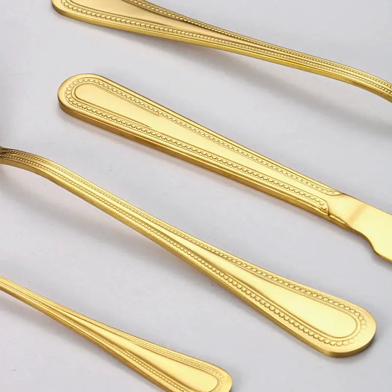 24 Piece Stainless Steel Gold Cutlery Set For 6 With Steak Knives Forks Spoons Dessert Forks Restaurant Kitchen