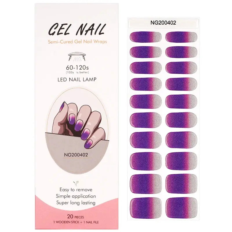 NailLux Semi Cured Nail Wraps For 16 To 20 Tips Easy Full Cover Adhesive Press On Nails Gel Finish UV LED Compatible