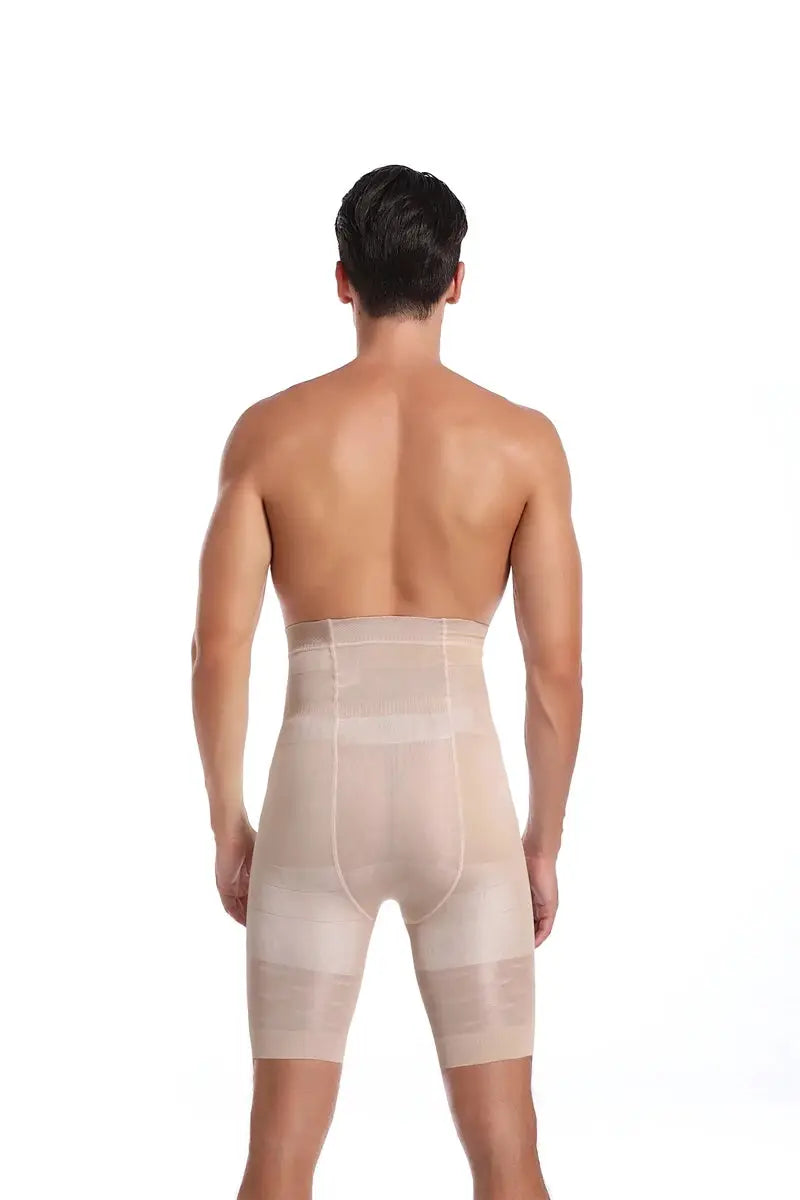 Men's nude high-waist tummy-control shapewear shorts for abdomen compression