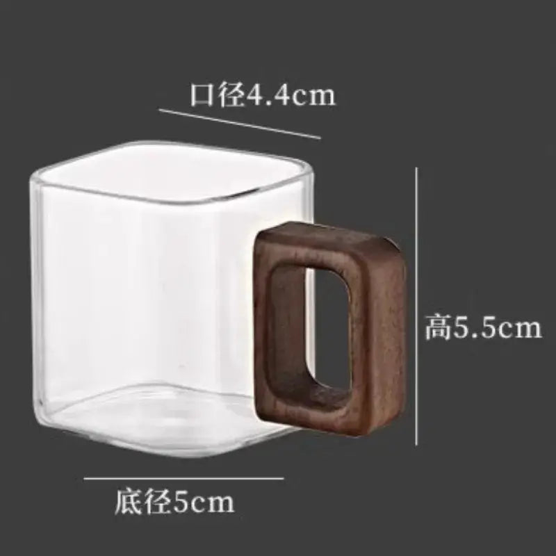 Walnut Glass Coffee Mug With Walnut Wooden Handle Small Capacity Heat Resistant Drinkware For Fresh Ground Coffee