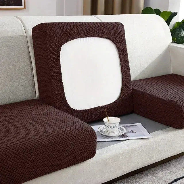 Set of 3 brown thick jacquard sofa seat cushion covers; removable anti-dust furniture protectors for sofas