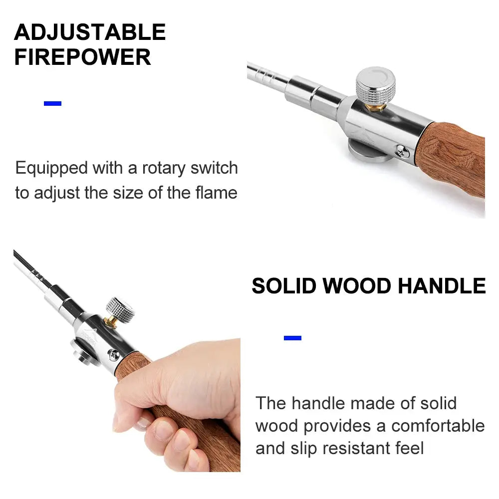 Widesea long-handle flamethrower with detachable stainless steel barrel and solid wood handle for portable outdoor fire