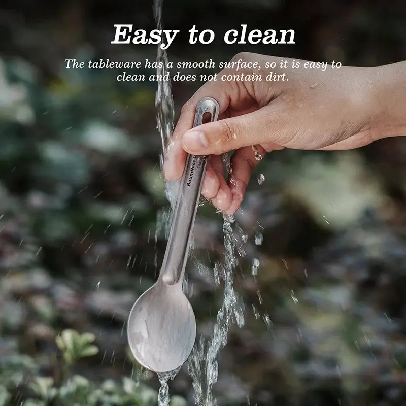 Boundless Voyage titanium cutlery spoon/spork set; lightweight, reusable camping tableware.