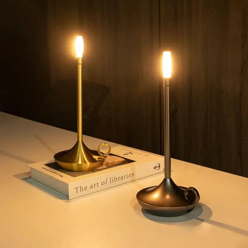 Atmosphere LED Candle USB charging lamp set; brass gold and bronze finishes, 2 desktop night lights