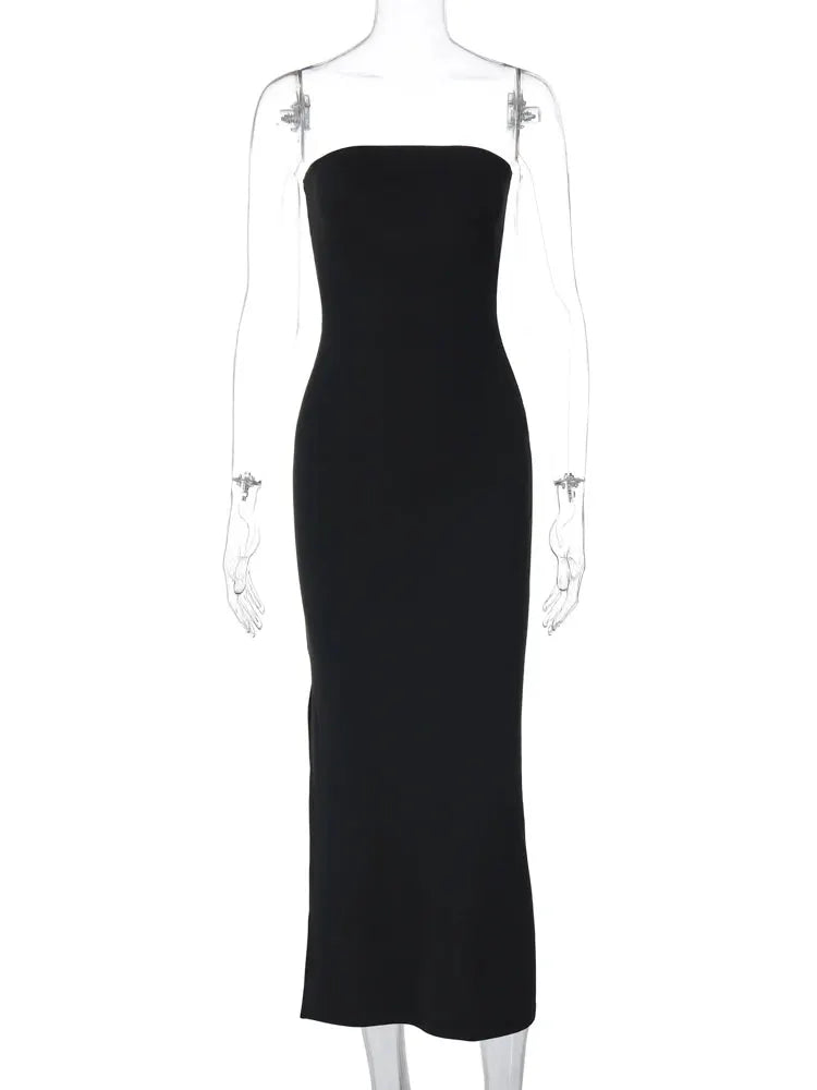 Black Strapless Bodycon Maxi Dress For Elegant Evening Wear Fall Winter 2024 Prom