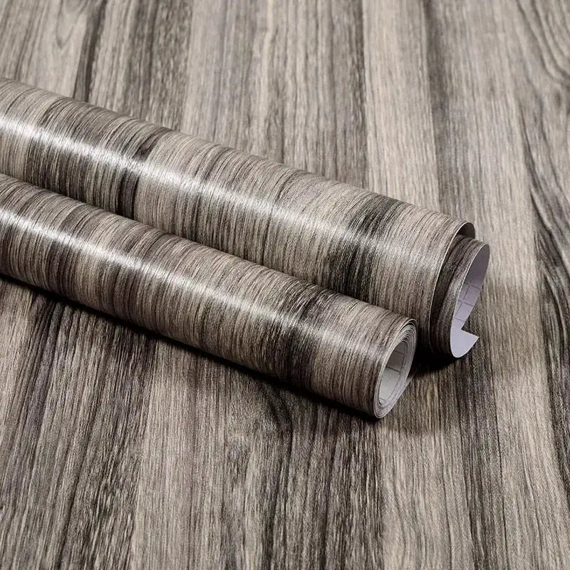 Vinyl self-adhesive wood wallpaper rolls by Simples Market, waterproof PVC, grey-brown wood grain, 2 rolls