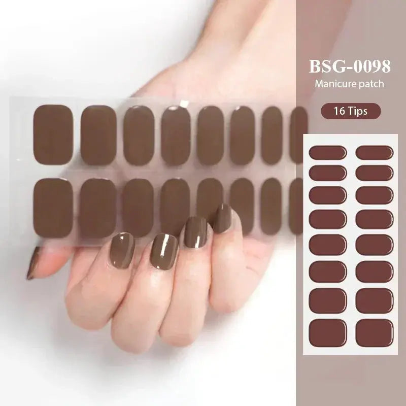 Gel nail wraps sheet with 16 brown full-cover tips by Simples Market