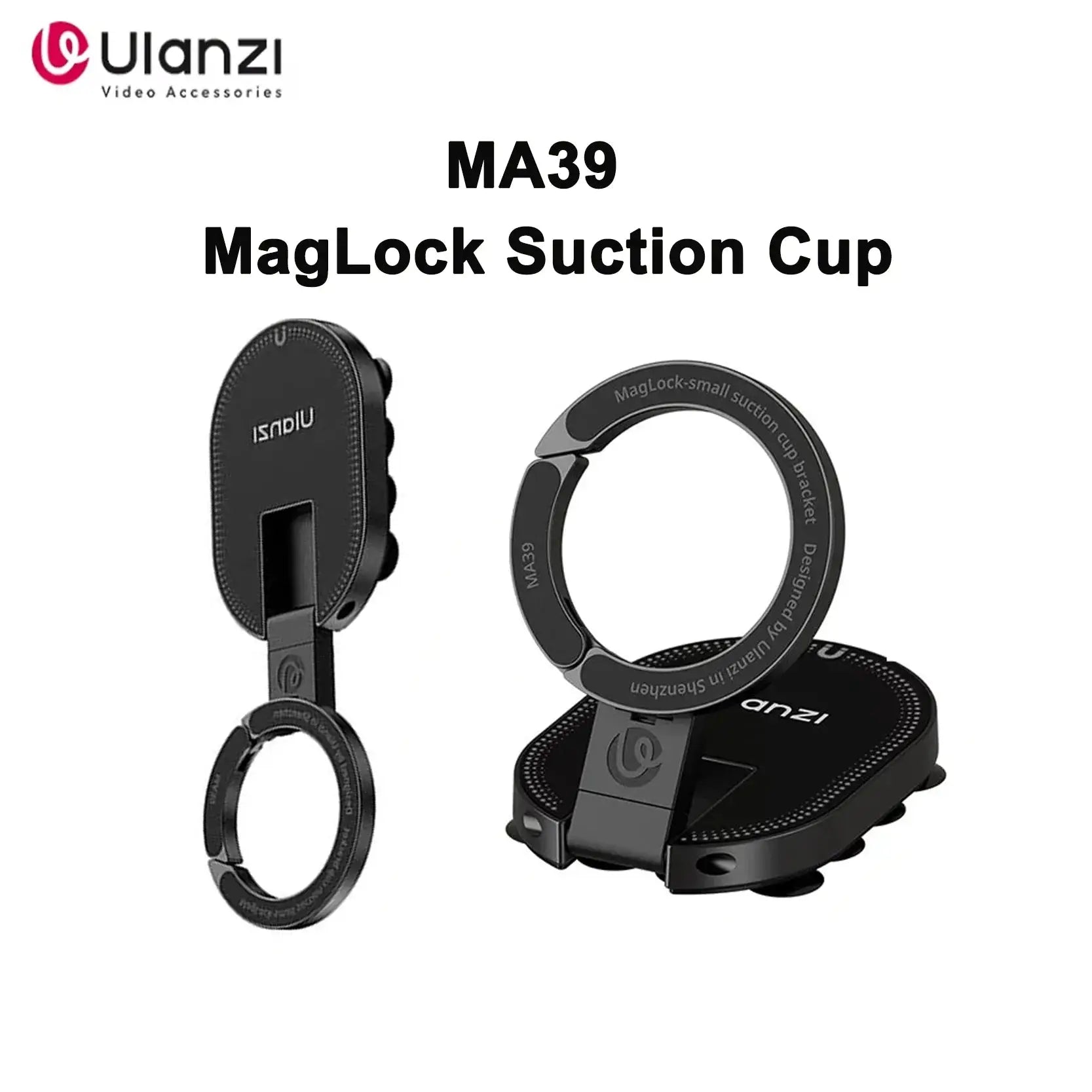 MagLock suction cup desktop phone stand MA39 by Ulanzi, black; features multiple ring mounts.