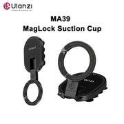 MagLock suction cup desktop phone stand MA39 by Ulanzi, black; features multiple ring mounts.