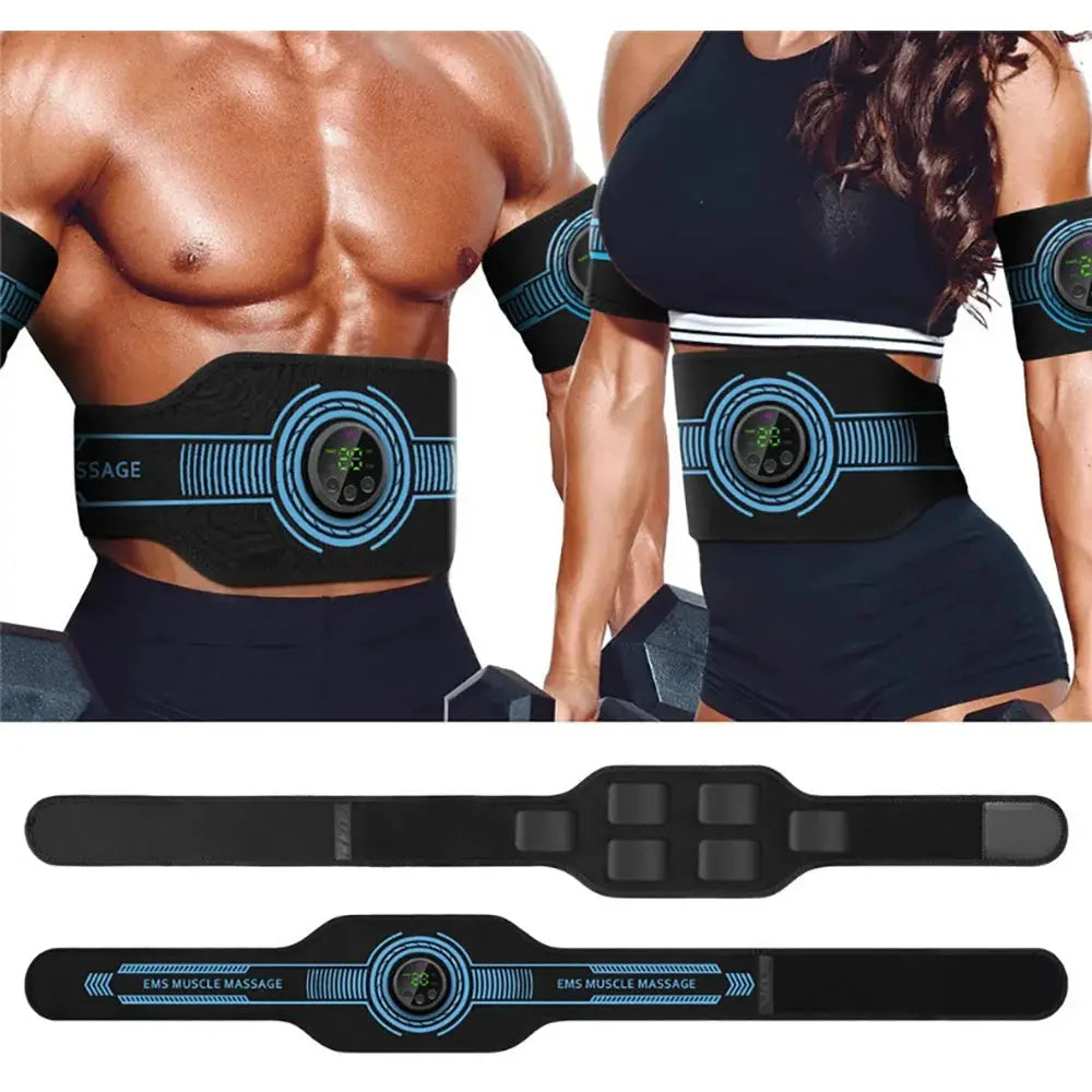 Simples Market full-body EMS belt massage set; black USB-charging belts with blue circuitry (2 belts)