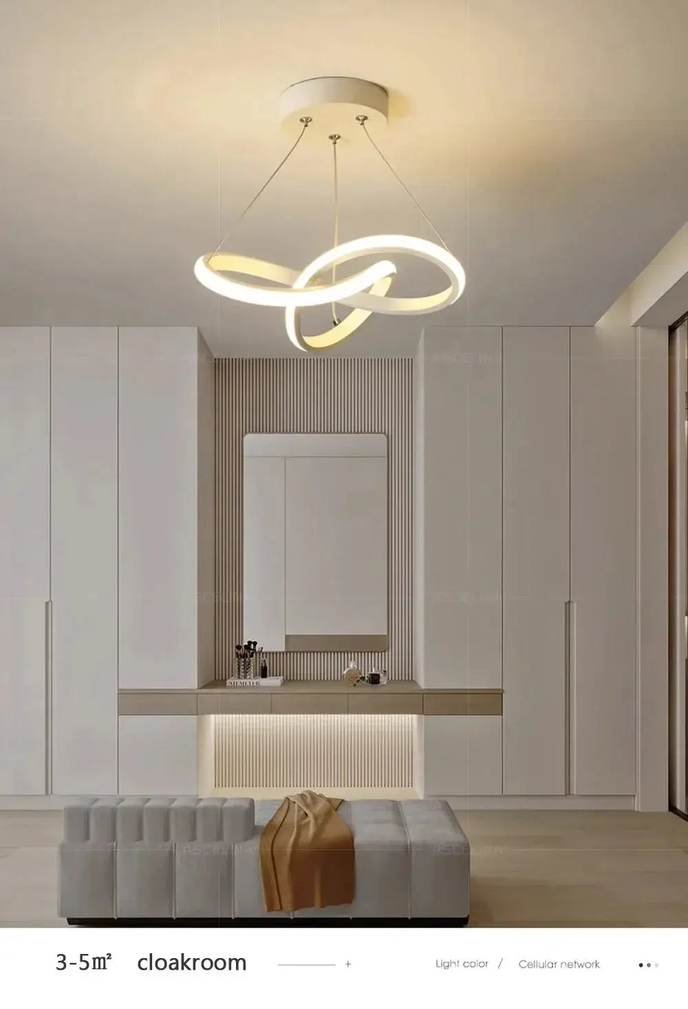 Nordic LED ceiling pendant lamp with intertwined white rings for modern living room.