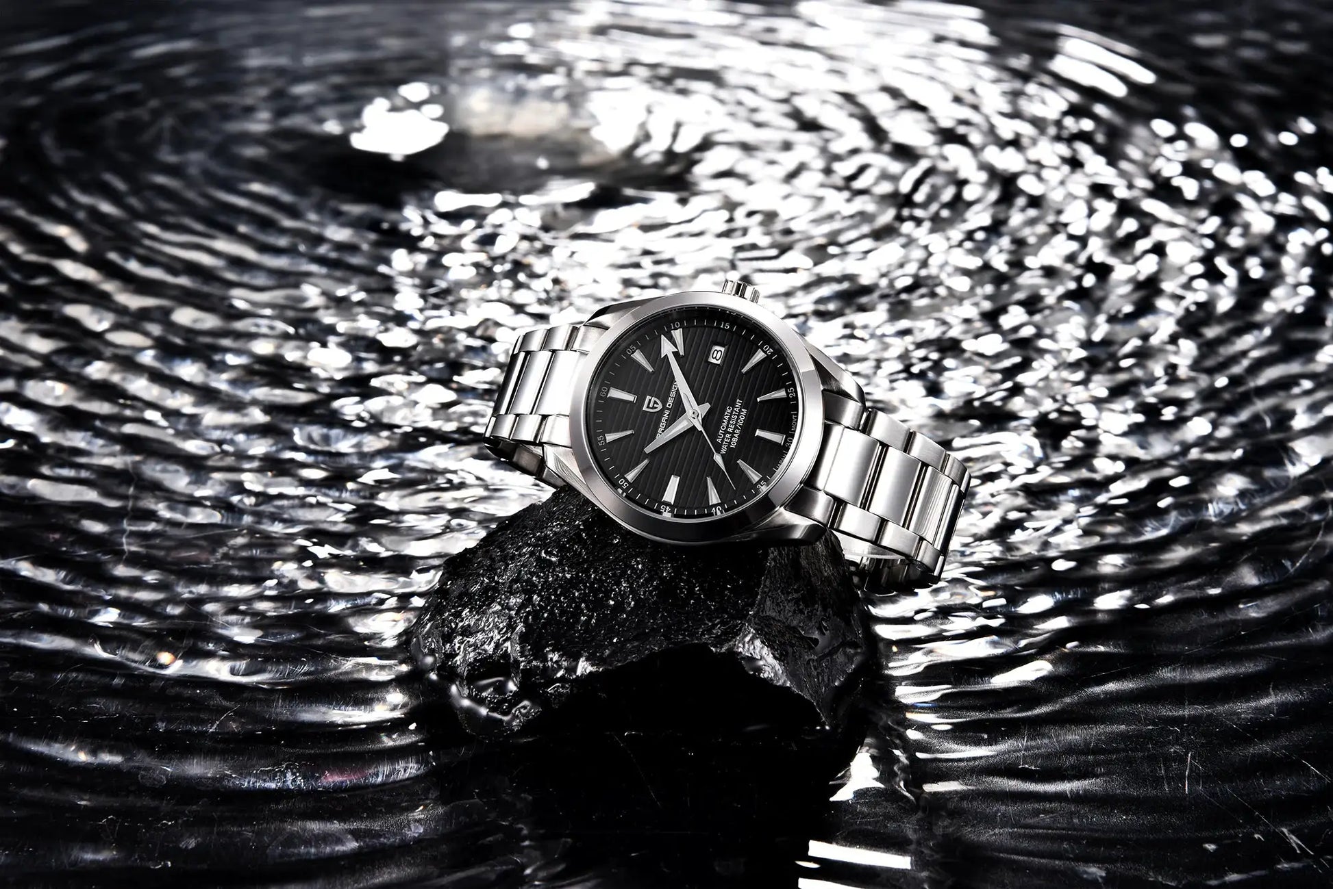 PAGANI DESIGN A150 40mm men's stainless steel automatic watch with black dial