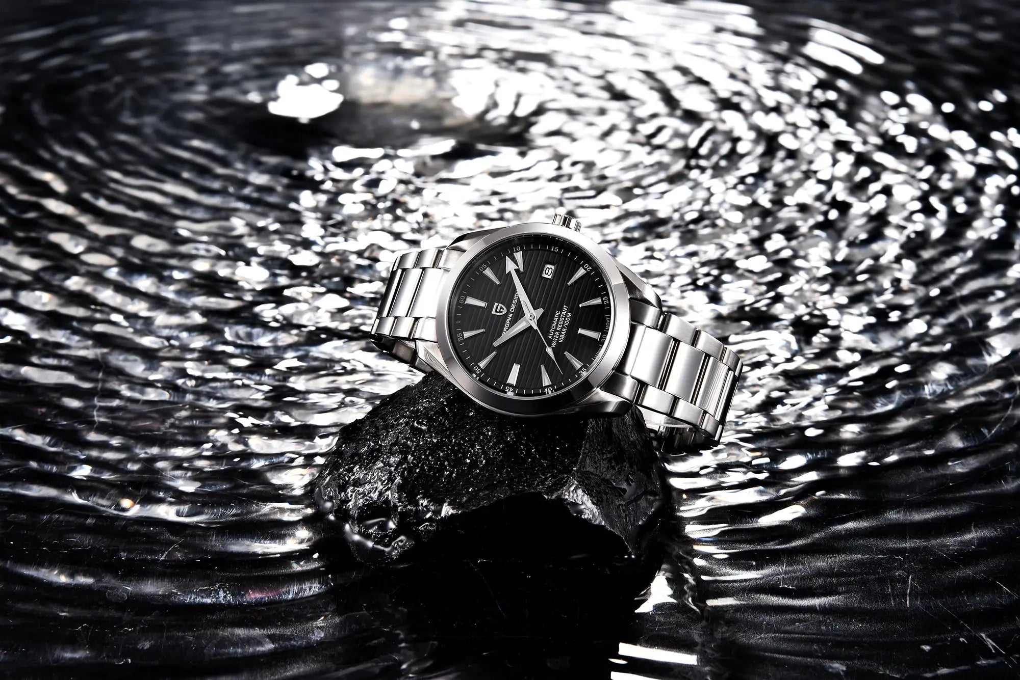 PAGANI DESIGN A150 40mm men's stainless steel automatic watch with black dial