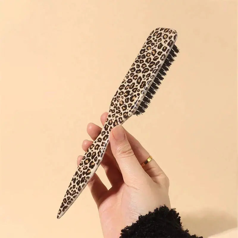 Slick Back Hair Brush by Simples Market leopard print handle with black bristles for sleek ponytails