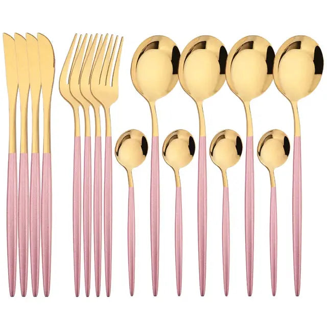 NovaLux Black Stainless Steel 16 Piece Cutlery Set With Mirror Finish For Modern Dining